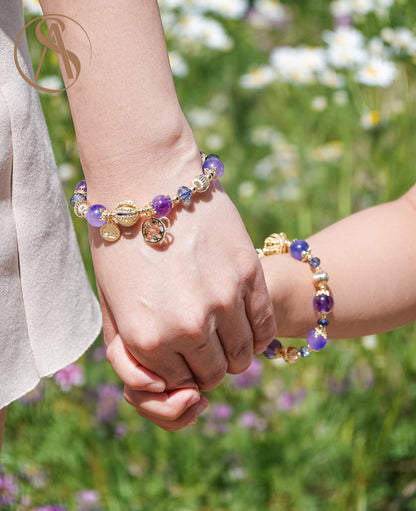 Starry Lavender and Azurite Crystal on 14K Gold Bracelet