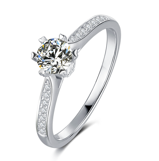 0.5CT Exquisite Round Cut Moissanite Engagement Ring with Pavé-Set Accents - Timeless Silver Elegance