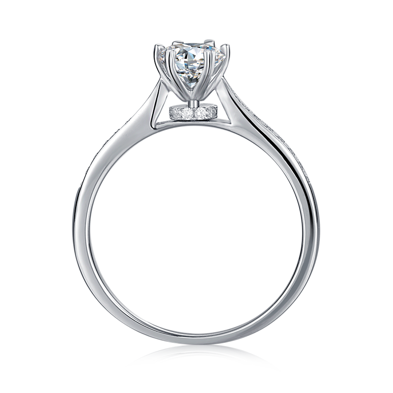 0.5CT Exquisite Round Cut Moissanite Engagement Ring with Pavé-Set Accents - Timeless Silver Elegance