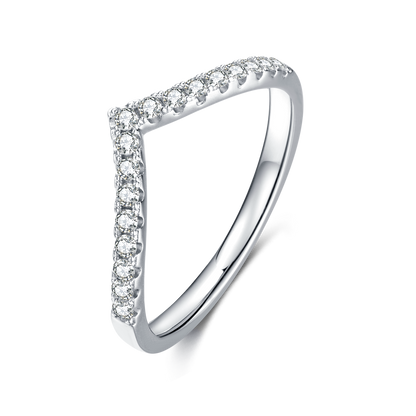 0.255CT Chevron Ring with Moissanite - Chic Elegance for Special Occasions