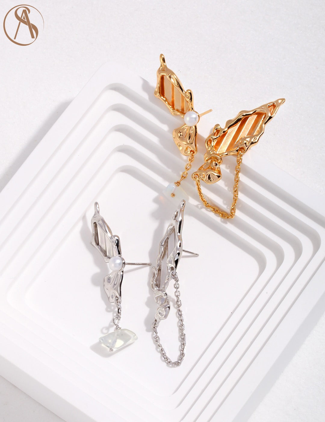 Pearl Butterfly Asymmetrical Earrings