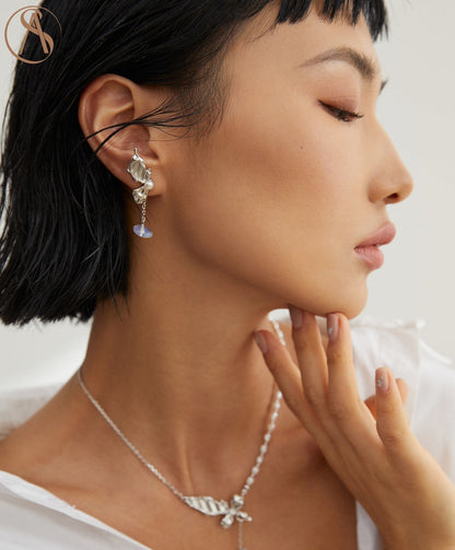 Pearl Butterfly Asymmetrical Earrings