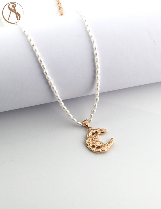 Moon Charm Pearl Necklace