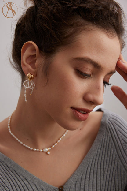 Elegant Heart and Pearl Drop Earrings